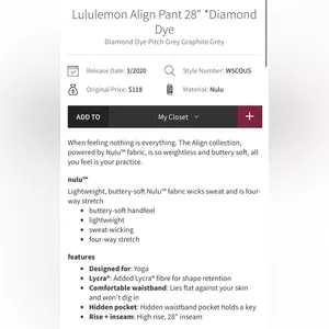 Lululemon Align 28” Pants Pitch Gray Diamond Dye High-Waisted Leggings Size 14 thumbnail 5