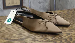 A New Day Womens Camille Satin Slingback Bow Flats 94648296 Brown 9M thumbnail 1