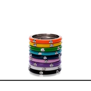 Boutique NEW Pave‎ Black & White Stackable Ring | 925 Sterling Silver Enamel thumbnail 3