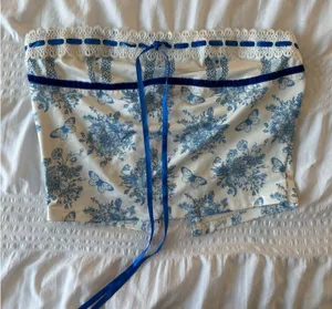 White and Blue Floral Top thumbnail 1