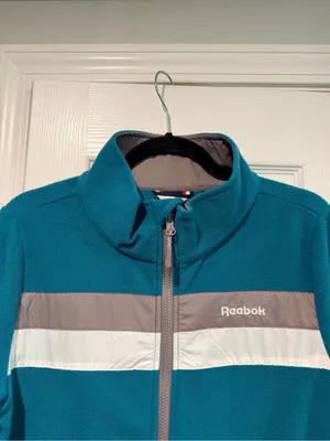 NWT Reebok Size M Teal Full Zip Fleece Jacket Retro Colorblock Outdoor Active thumbnail 2