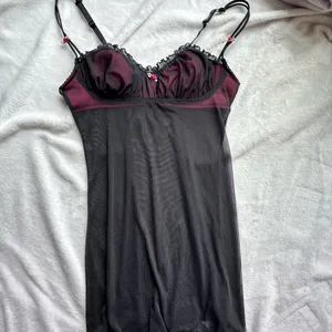 Black micro mesh & hot pink lining floral cami top / nightie slip dress lingerie thumbnail 4