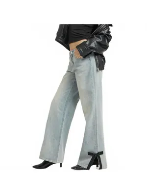 Pacsun Lena Low Rise Super Baggy Jeans Bow Light Indigo NWT Marita Size 26 thumbnail 6