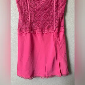 Meshki Hot Pink Lace Slip Mini Dress Size Large Satin Lace Party Date Night thumbnail 6
