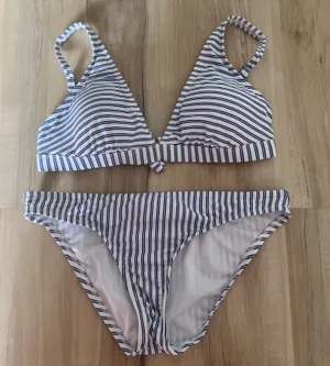 Cremieux Two Piece Swimsuit Blue and White Stripe M thumbnail 1
