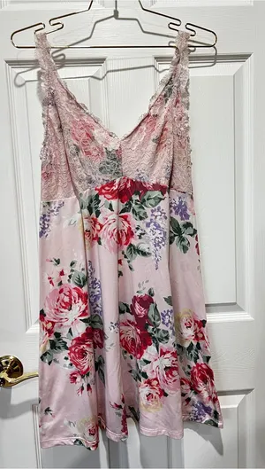 Flora Nikrooz Chemise Slip Nightgown Pajama Dress Size XL Pink Floral Lace thumbnail 1