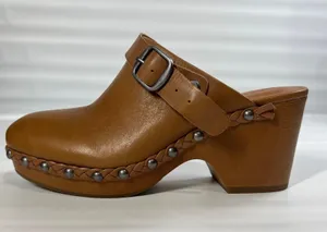 Lucky Brand Clog Heels Tan Leather Studded Braided Trim Slip-On Mule Sandals 7.5 thumbnail 7