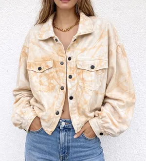 Natural Life Lena Cropped Trucker Sweatshirt Jacket Tie Dye Boho Size L/XL thumbnail 1