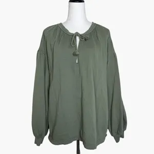 Aerie Easy Street Olive Green Oversized Sweatshirt Size M Peasant Boho Cottage thumbnail 3