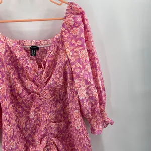 ASOS x NEW LOOK Dress Size 6 Smocked Floral Ruched Pink Orange Mini Sweetheart thumbnail 8