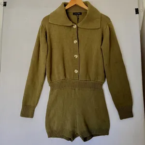 Emory Park Knit Romper Sz S Y2K Olive Green Button Front Gorpcore Club New thumbnail 3