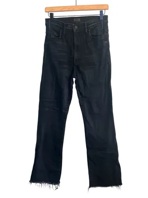 MOTHER Hustler Ankle Fray Crop‎ Flare High Rise Washed Black Jeans 29 thumbnail 2