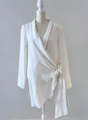 ASOS DESIGN side tie tux mini dress with cowl back detail in ivory US 4 thumbnail 1