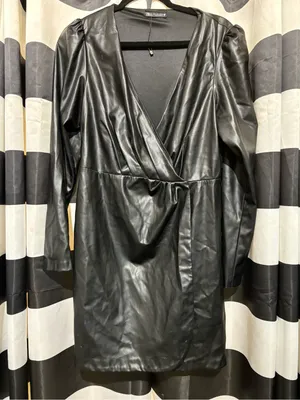 Zara Black Faux Leather Wrapped Belted Jacket thumbnail 4