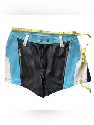 NWOT FREE PEOPLE Photo Finish Vegan Moto Shorts Black Teal Blue Zipper SZ-0 thumbnail 8