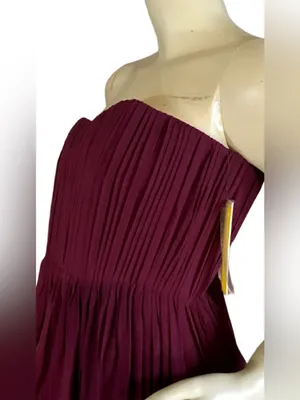 Alice & Olivia Burgundy Silk Chiffon Strapless "Mckell" Dress (10) thumbnail 6