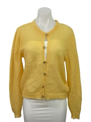 Two Thirds Women's Yellow Alpaca Button Down Long Sleeve Cardigan Sweater Top M thumbnail 1