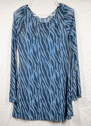 American Eagle NWT Blue‎ Zebra Print Flared Long Sleeve Dress thumbnail 1