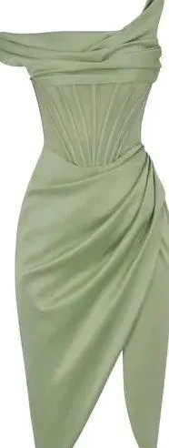 House Of CB Lulu Corset On-Shoulder Satin Midi Dress size S thumbnail 1