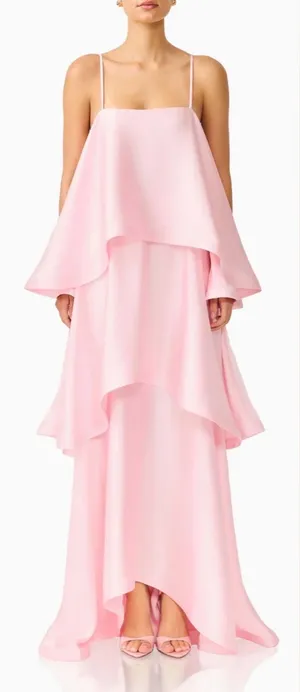 NEW Elliatt Tilly Tiered Maxi Dress blush pale pink satin fabric Sz M thumbnail 1