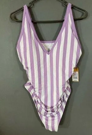 Kona Sol One Piece V-neck Striped Swimsuit Size 16W NWT thumbnail 1