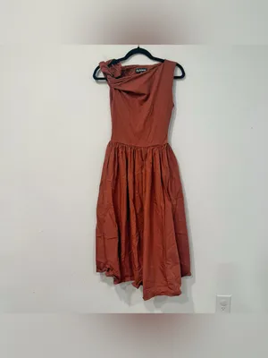 En Saison Rust Brown Mixed Media Asymmetric Neck Midi Dress XS thumbnail 3