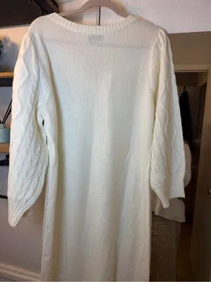 New York & Company Cream V-Neck Cable-Sleeve Sweater Dress thumbnail 6