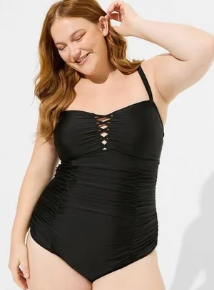 Torrid Black Slim Fix Wireless Lattice Front One Piece Swimsuit Size 2 / 2X / 18 thumbnail 1