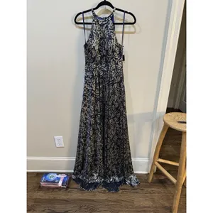 Betsy‎ And Adam Metallic Floral Jacquard Dress Size 2 Slit Halter thumbnail 4