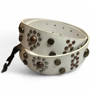 Studded Belt White Western Boho Mixed Metal Belt Floral Concho thumbnail 2