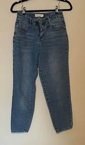 High-Rise Barrel Leg Jeans in Medium Blue Size 3 thumbnail 1