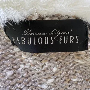 Donna Salyers Fabulous-Furs Cardigan S Tan Cream Faux Fur Trim Mob Wife Textures thumbnail 6