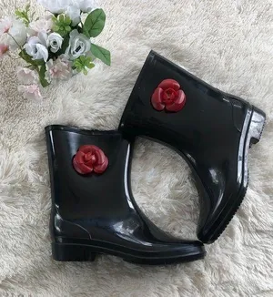 Flower Detail Black Rain Boots Size 9 thumbnail 1