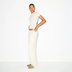 SKIMS Small Oatmeal Heather Cotton Fleece Classic Straight Leg Pants NWT thumbnail 2