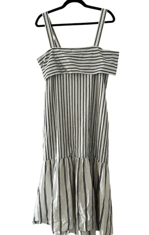 NWT THEORY Tie-Back Dress in Striped White Black Cotton Poplin Sz M thumbnail 1