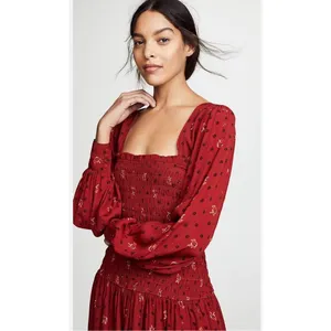 Free People Ruby Combo Two Faces Smocked Mini Dress Red Boho‎ Small NWT thumbnail 12