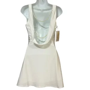 Fashion White Sleeveless Cowl Back Mini Dress with Pearl Strands H-25305 Size 6 thumbnail 2