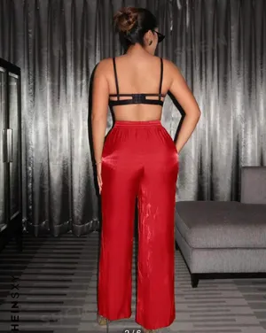 SXY Women's Solid Color Red Drawstring Waist Straight Leg Pants Size XL thumbnail 2
