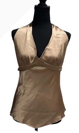 Walter Beige Satin Halter Top with Tie Back 100% Silk thumbnail 1