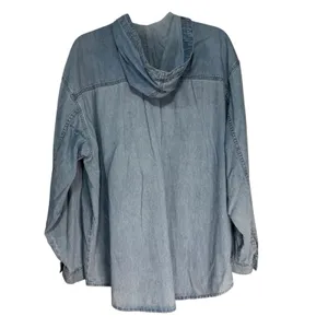 HEY MAN STYLE‎ AND SUBSTANCE Denim Hoodie Shirt Blue Washed Cotton Size L thumbnail 6