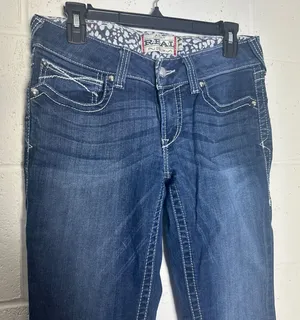 Ariat REAL Denim Womens 29L Dark Wash Embroidered Bootcut Jeans Mid Rise Blue thumbnail 1