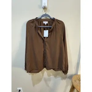 Bella Dahl‎ Button Down Blouse Women's Brown Size Large Raglan Balloon Sleeve thumbnail 2