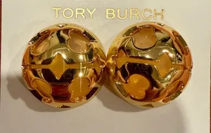 Tory Burch | Shiny Gold Logo Medallion Cutout Dome Earrings thumbnail 1