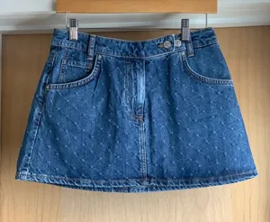 Zara Embroidered Star Pattern Dark Blue Washed Denim Mini Skirt Size-Small Y2K thumbnail 1