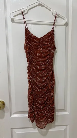 Almost Famous Red Ruched Spaghetti Strap Mini Dress thumbnail 1