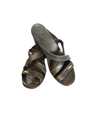 Crocs Cyprus IV Heel Sandals Womens Size 9 Black Strappy Summer Comfort thumbnail 2
