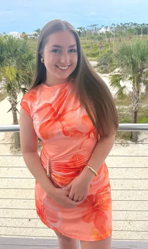 Orange Floral Dress with Gold Detailing thumbnail 1