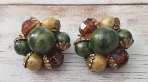 Vintage Clip On Earrings - Earth Tones Cluster - 1" thumbnail 1