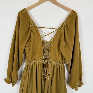 Free People Daphne Velvet Sleeve Dress in Olive Bitters thumbnail 11