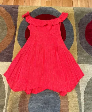 Urban Outfitters Red Off The Shoulder Asymmetrical Western Short Mini Dress S thumbnail 1